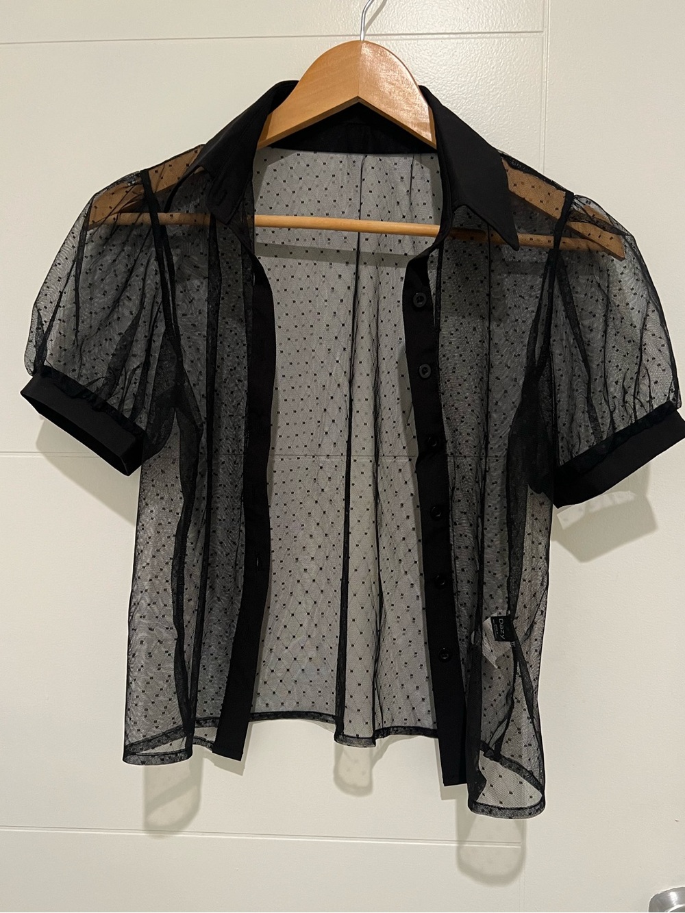 Sheer Black Polka Dot Button-Up Top